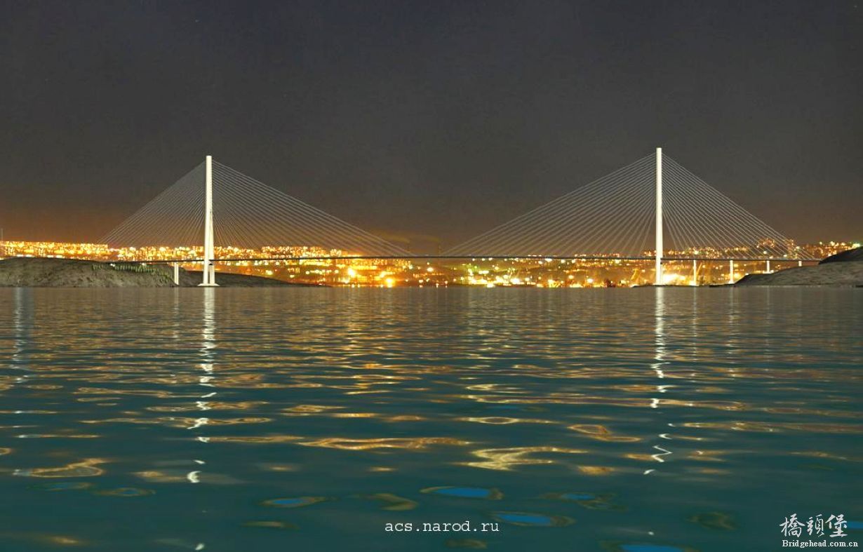 俄罗斯海参崴俄罗斯岛跨海大桥（Russky Island Bridge）夜景效果图